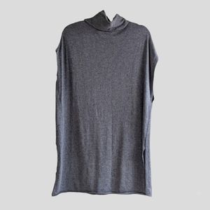 LOVE STITCH Cap Sleeve Sweater Cowl Turtleneck Tunic Dress Dark Charcoal Gray